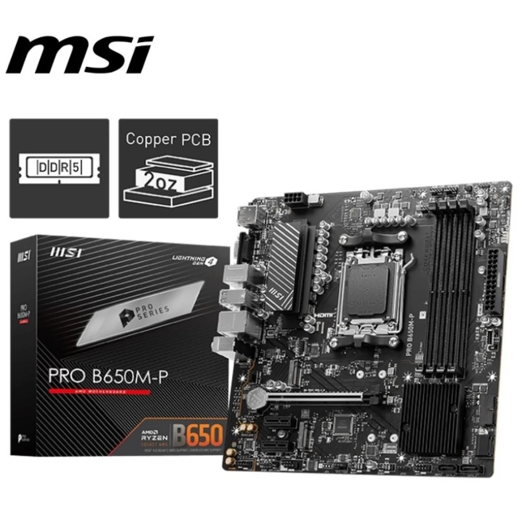 MSI Pro B650M-P AM5 RYZEN 7000 DDR5 SATA 6G 2X M.2 2.5G LAN 7.1 AUDIO MATX Motherboard