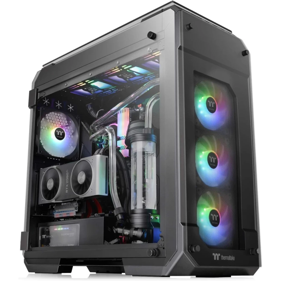 منظر Thermaltake 71 من 4 جوانب من الزجاج العمودي GPU Modular Full Tower W/ 2 Fan LED Ring مروحة مسبقًا-أسود