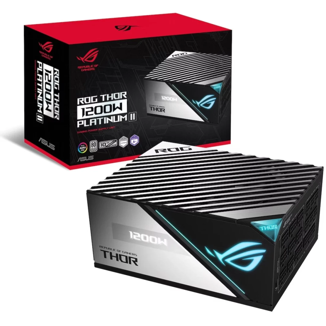 ASUS ROG Thor 1200W 80+ Platinum II Fully Modular Lambda A++ ROG Heatsinks 135mm Fan 0dB Mode OLED Panel Sleeved Cables Aura Sync