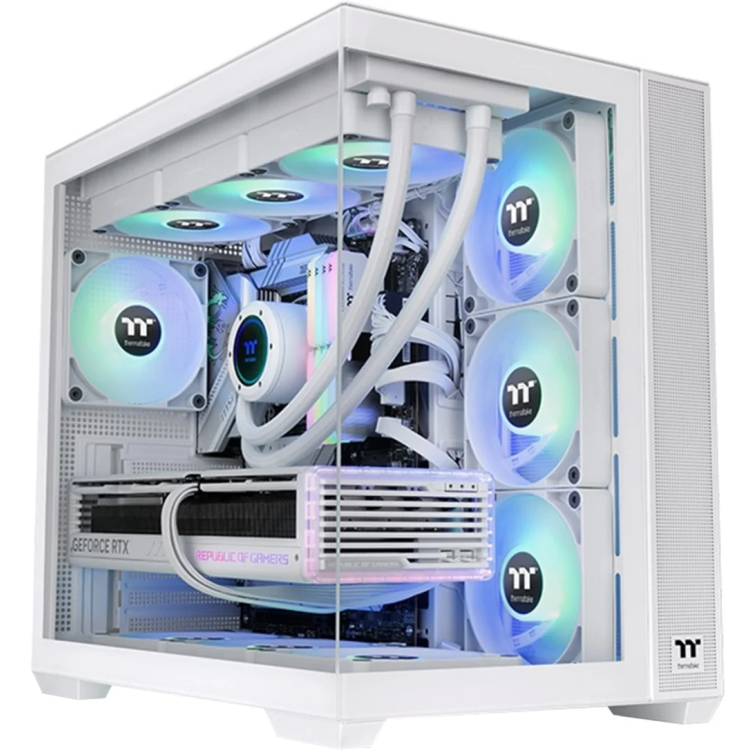 Thermaltake View 380 TG ATX 4x120mm Argb Fans يدعم اللوحة الأم الخفية واللوحة الزجاجية المزدوجة المزدوجة - أبيض