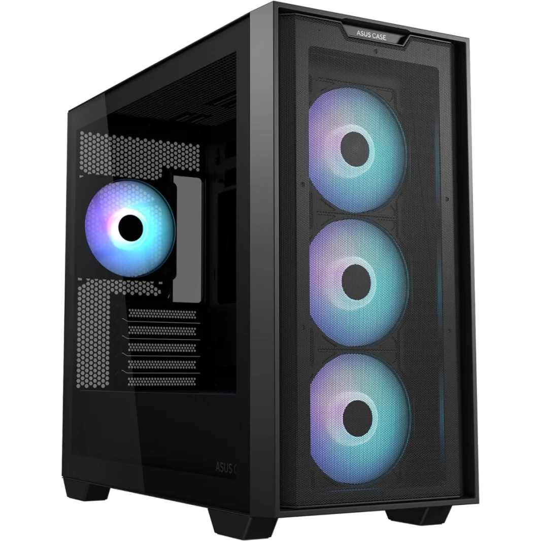 ASUS A21 Plus Mini Tower PC Case Mesh Support Hidden Connectors 360mm مشعات إدارة كابل وافرة مع عشاق ArgB 4x - أسود