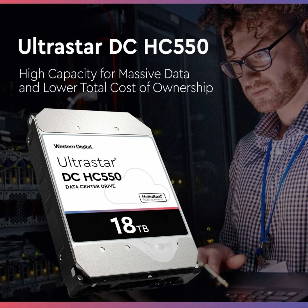 WD 18TB Ultrastar DC HC550 SATA HDD 7200 RPM Class SATA 6 Gb/s 512MB Cache 3.5"