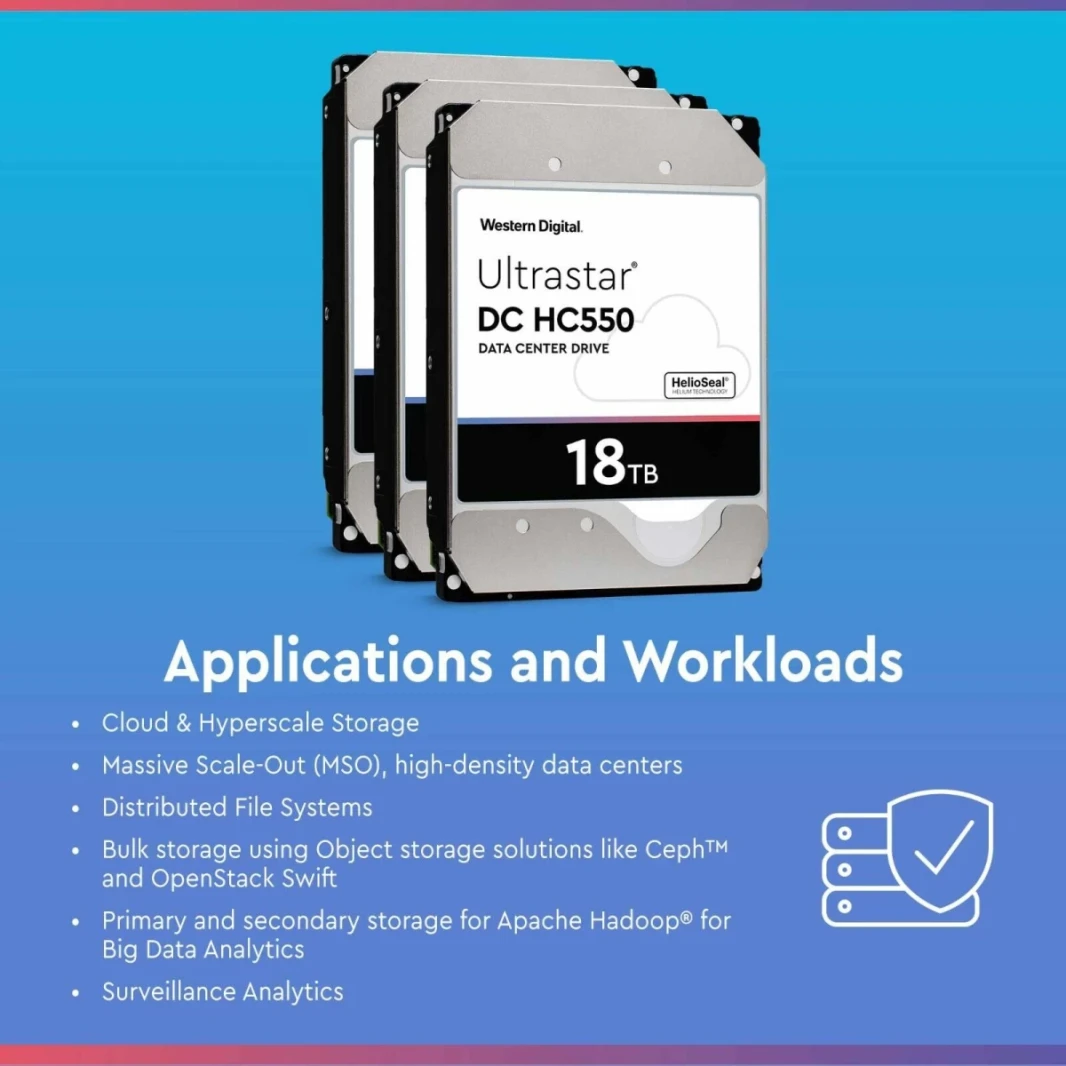 WD 18TB Ultrastar DC HC550 SATA HDD 7200 RPM Class SATA 6 Gb/s 512MB Cache 3.5"