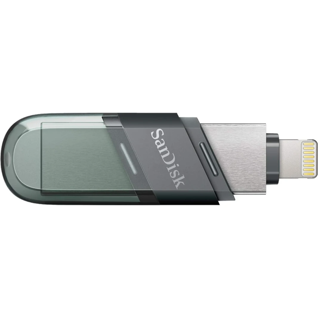 Sandisk 128gb Ixpand Flash Drive Flip 2-in-1 محرك أقراص فلاش مع Lightning & USB Type-A Password-Password-Elect بسهولة تحجر مساحة iPhone-Sea Green