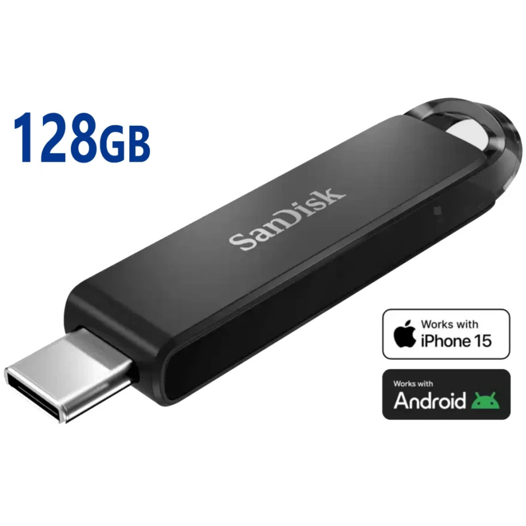 Sandisk 128GB ULTRA USB Type-C ما يصل إلى 150 ميجابايت/ثانية يشمل تشفير ونسخ احتياطي واسترداد محرك أقراص فلاش للهواتف وأجهزة الكمبيوتر المحمولة والأجهزة اللوحية ، الأسود