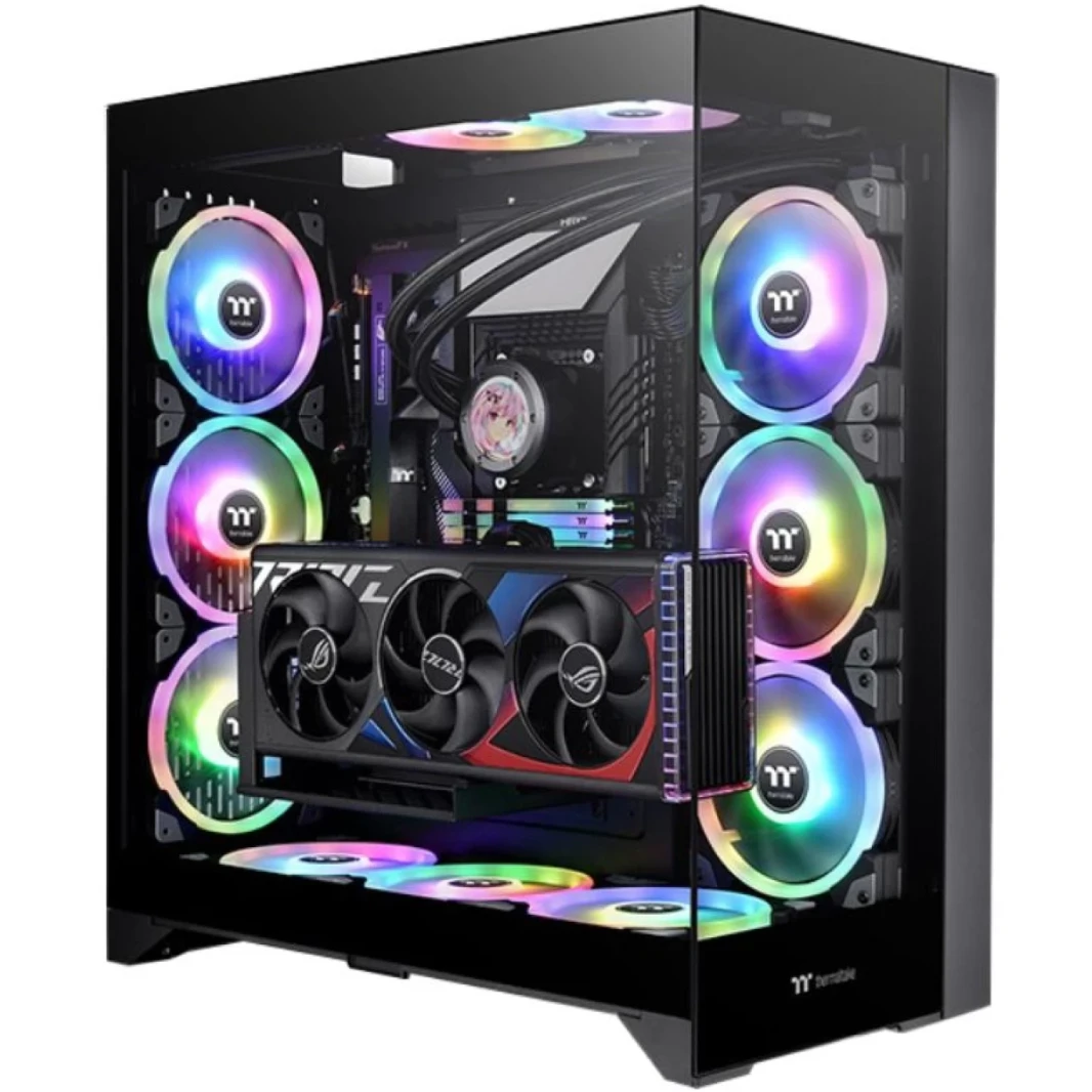 Thermaltake Cte ​​E600 MX E -ATX CASE تصميم كفاءة حرارية مركزية 3 شواق GPU عائم قوس مع GPU مع كابل RISER - 400 مم - أسود - أسود