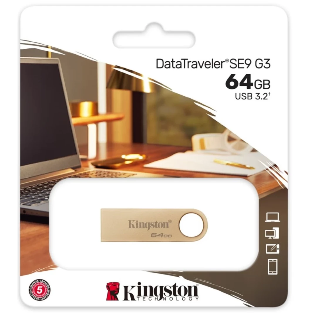 Kingston DataTraveler SE9 G3 64GB USB Flash Drive USB 3.2 GEN 1 Speed ​​to 220MB/S GAVIUM METAL