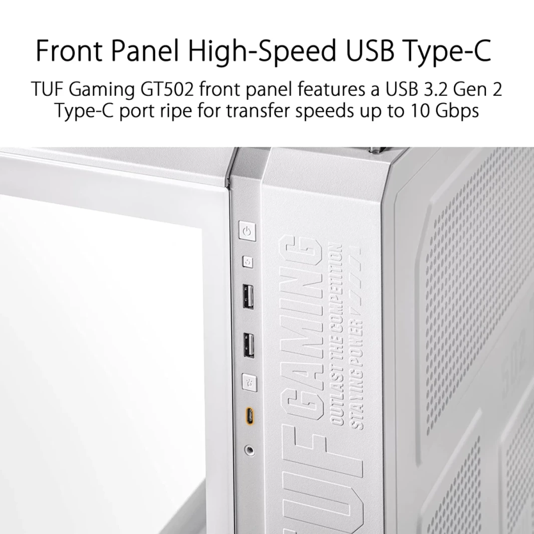 ASUS TUF GT502 PLUS DUAL DESICAL DESICATION مناطق تبريد مستقلة ل CPU و GPU مع 4 من عشاق ARGB المثبتة - أبيض