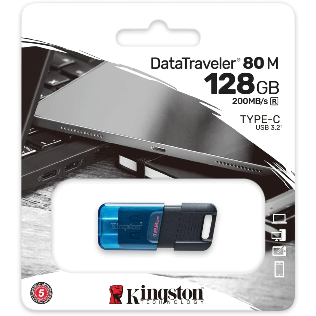 Kingston DataTraveler 80 M 128GB USB-C Flash Drive USB 3.2 Gen 1 Up to 200MB/s