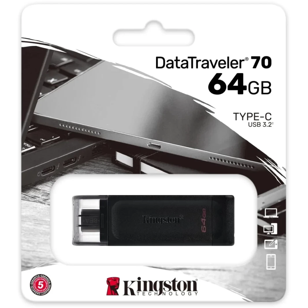 Kingston DataTraveler 70 64GB Portable & Lightweight USB-C Flash Memory , Black