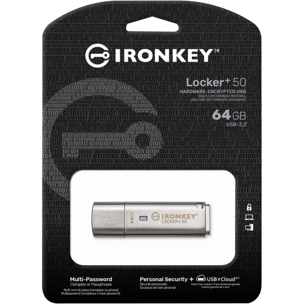 Kingston Ironkey Locker+ 50 64GB محرك أقراص فلاش مشفر USB 3.2 XTS-AES Protect