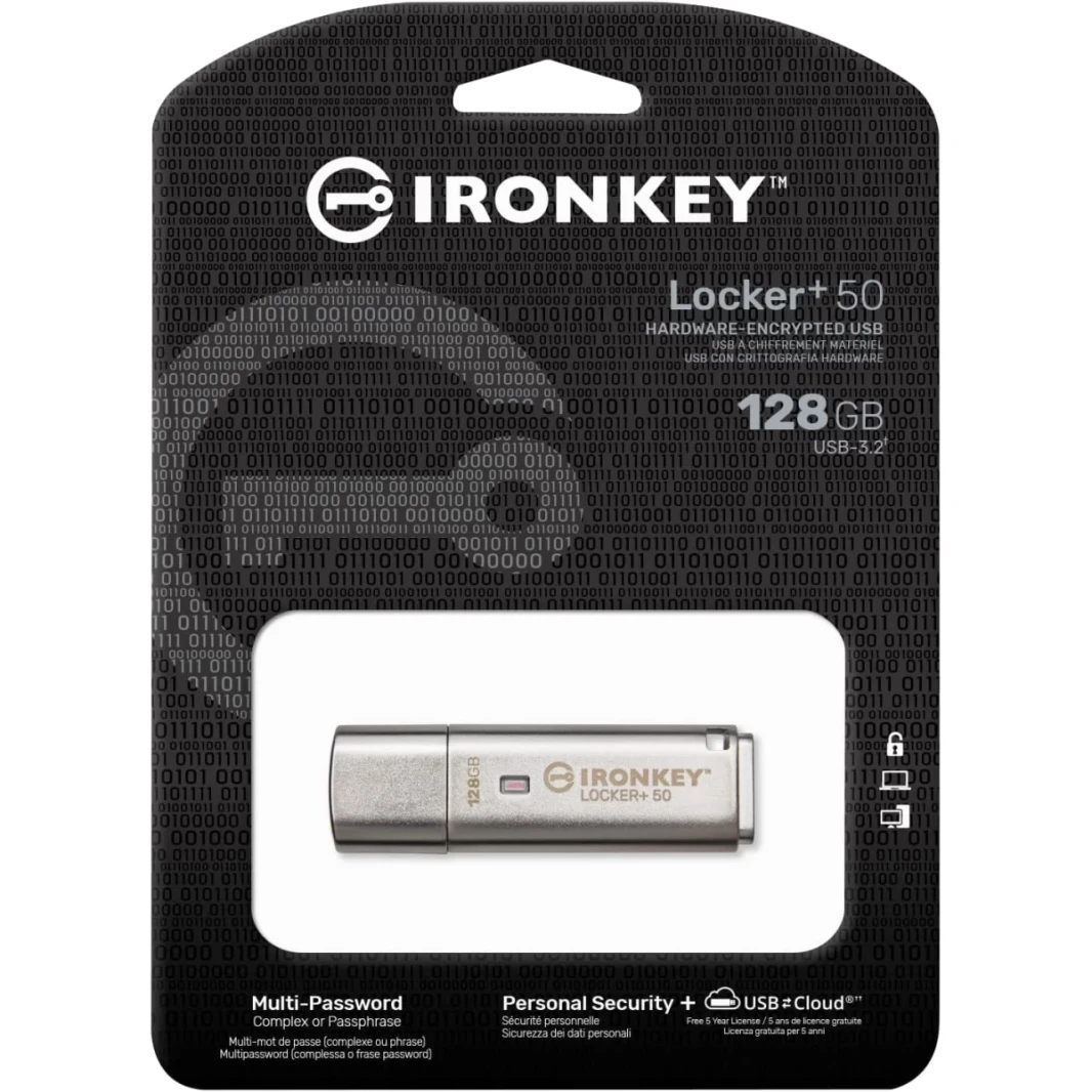 Kingston Ironkey Locker+ 50 128GB محرك أقراص فلاش مشفرة USB 3.2 XTS-AES Protect