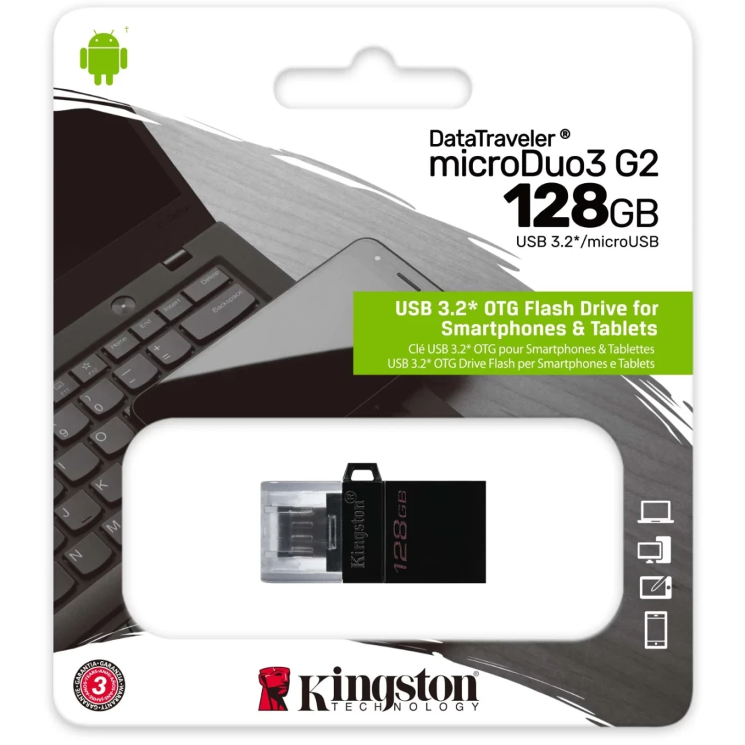 Kingston DataTraveler Microduo3 G2 128GB MicroUSB & USB Type-A لنظام Android OTG