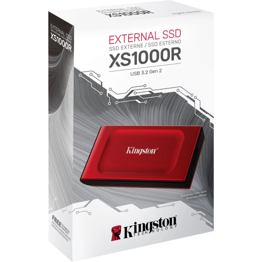 Kingston XS1000 2TB عالي الأداء بحجم الجيب SSD USB C W/ USB-C إلى كابل USB-A-أحمر