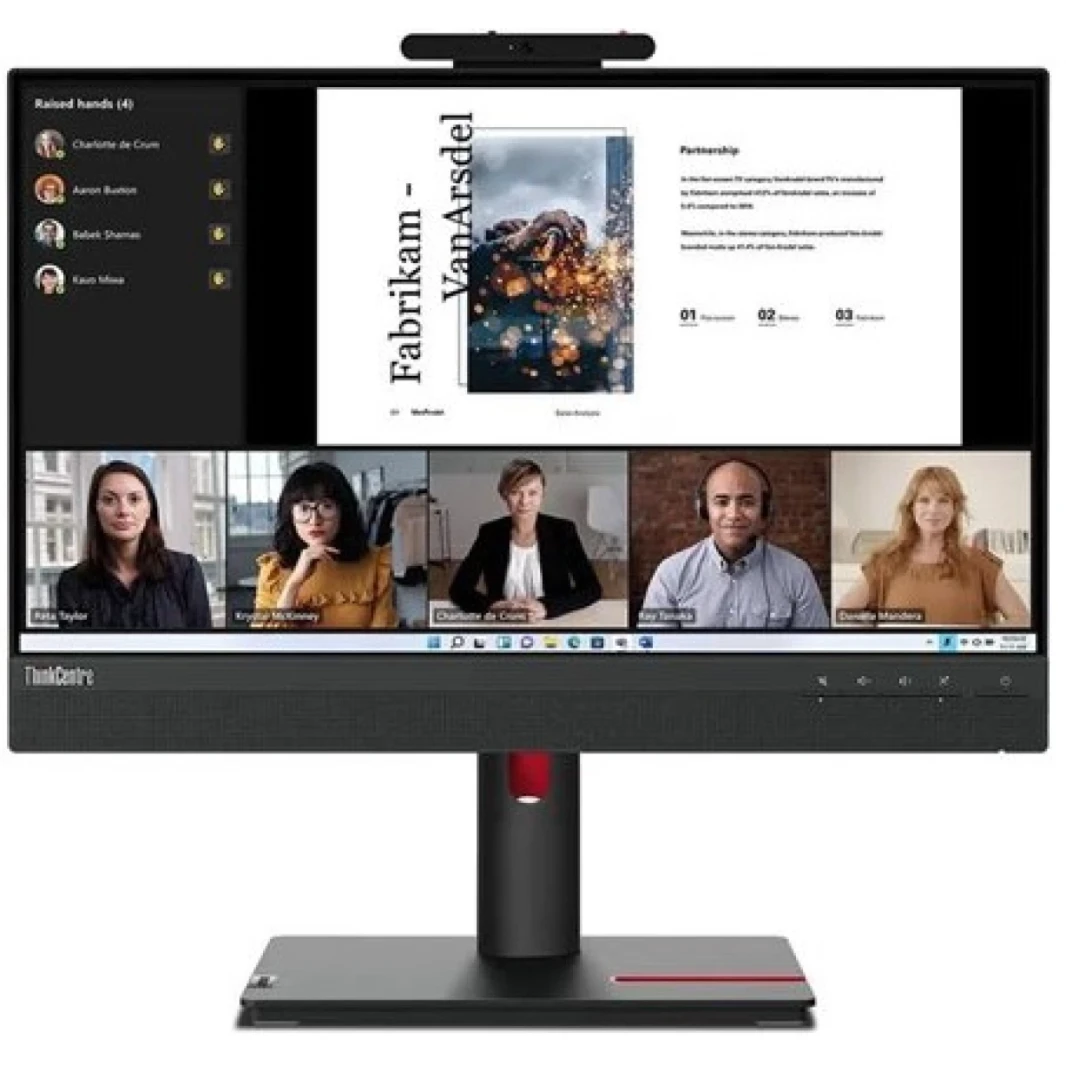 Lenovo ThinkCentre Tiny-in-One 22 Gen 5 IPS Conferencing Touch Monitor Support Tiny Support W/ Camera و MIC ومكبرات الصوت وموقف Adjaustable-أسود