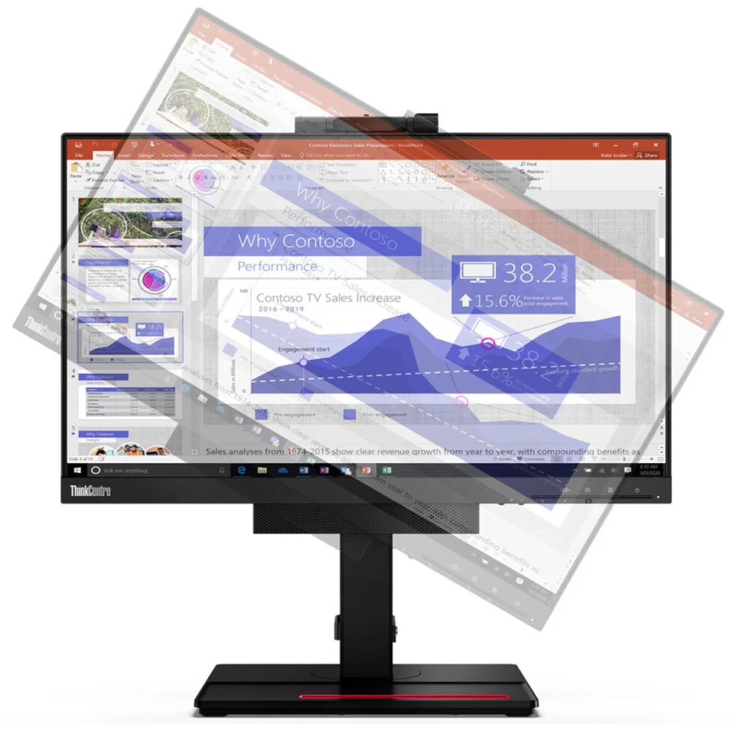 Lenovo ThinkCentre Tiny-in-One 22 Gen 5 IPS Conferencing Touch Monitor Support Tiny Support W/ Camera و MIC ومكبرات الصوت وموقف Adjaustable-أسود