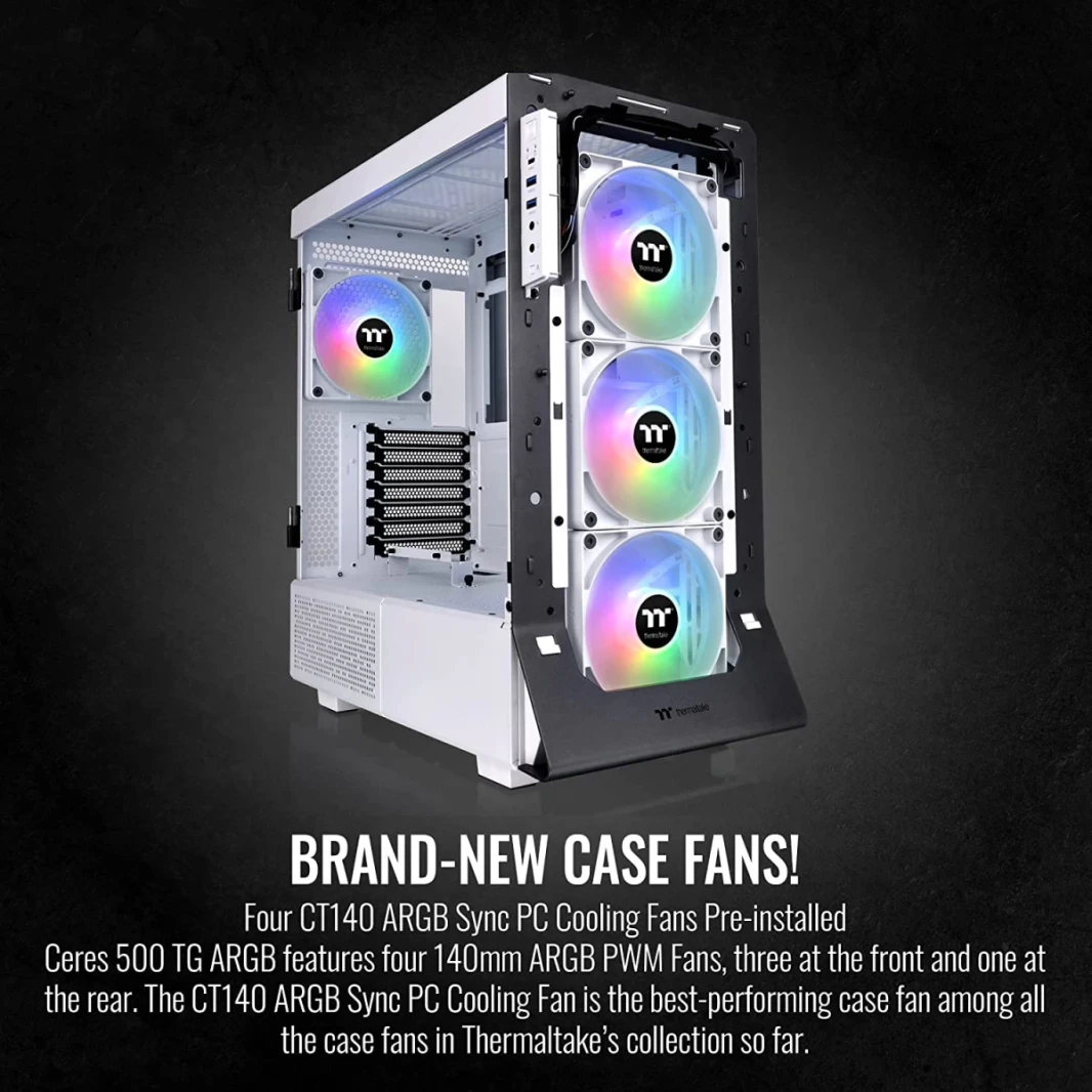 Thermaltake Ceres 500 E -ATX Glass Side Panel 4x PWM Argb Fans Slots PCIe وحامل GPU - أبيض