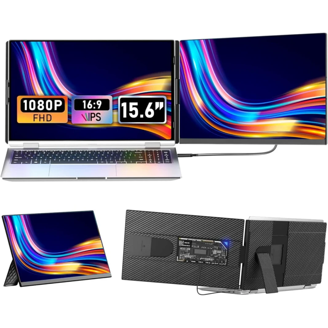 V2COM P5 15.6 "IPS Full HD Portable Laptop Screen Extender ، Monitor IPS قابل للفصل لأجهزة الكمبيوتر المحمولة من 13 إلى 17.3" ، وتوصيل وتشغيل مع ضوء التنفس ، ومتوافق مع Windows و Android و Switch و PS5