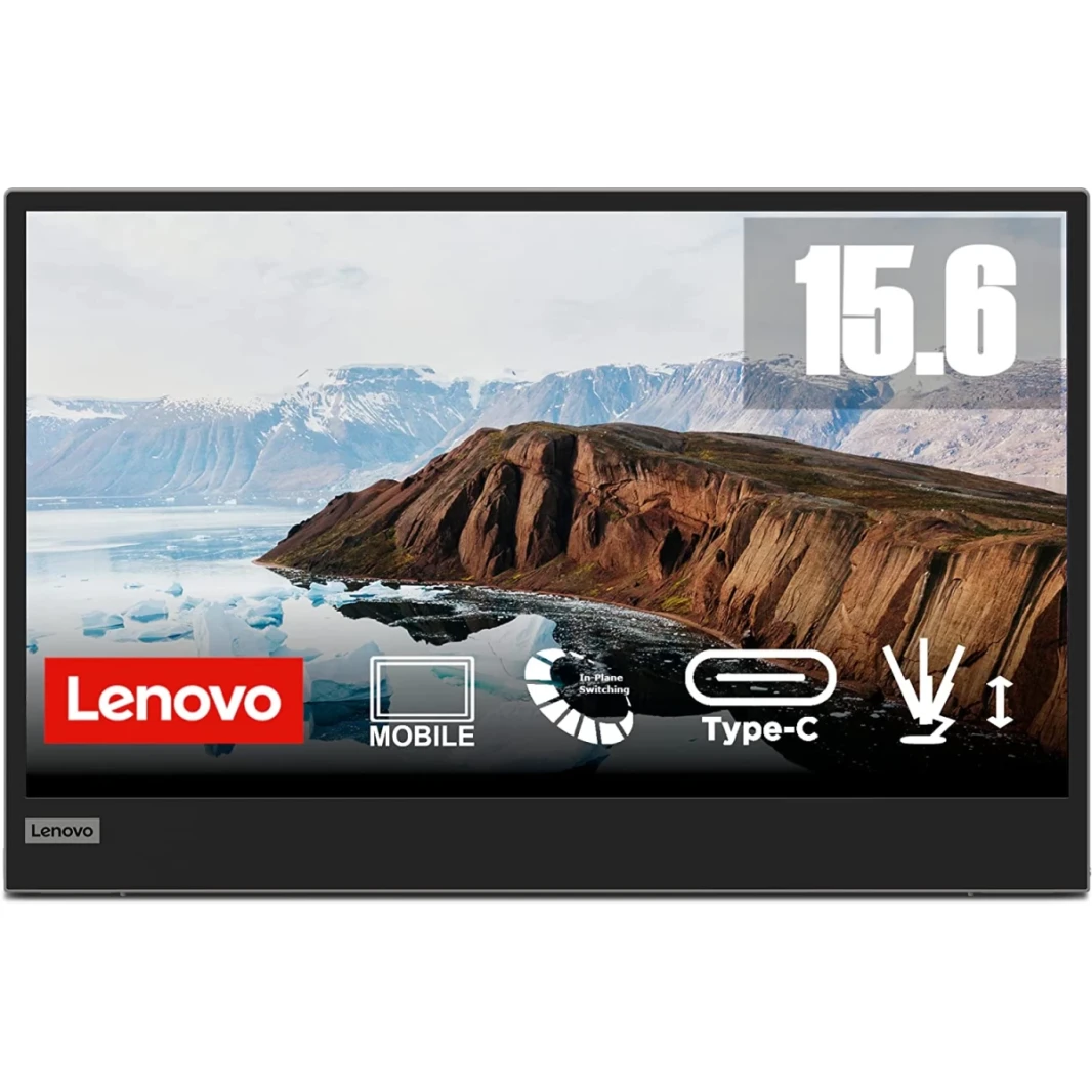Lenovo L15 15.6 "IPS مراقبة محمولة دقة عالية الدقة 250 NITS BRANDENTER 60Hz تحديث معدلات USB-C للارتفاع التقنية من الحامل الخالية من وميض ، رمادي