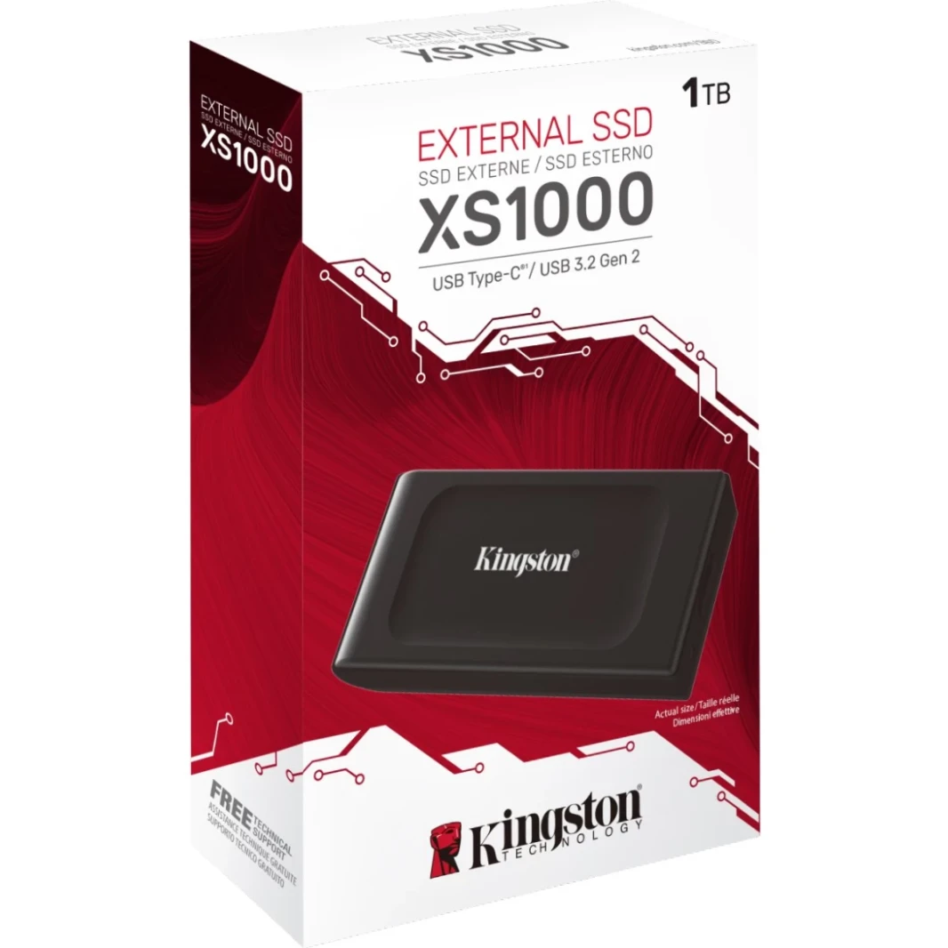 Kingston XS1000 1TB عالي الأداء بحجم الجيب SSD USB C W/ USB-C إلى كابل USB-A