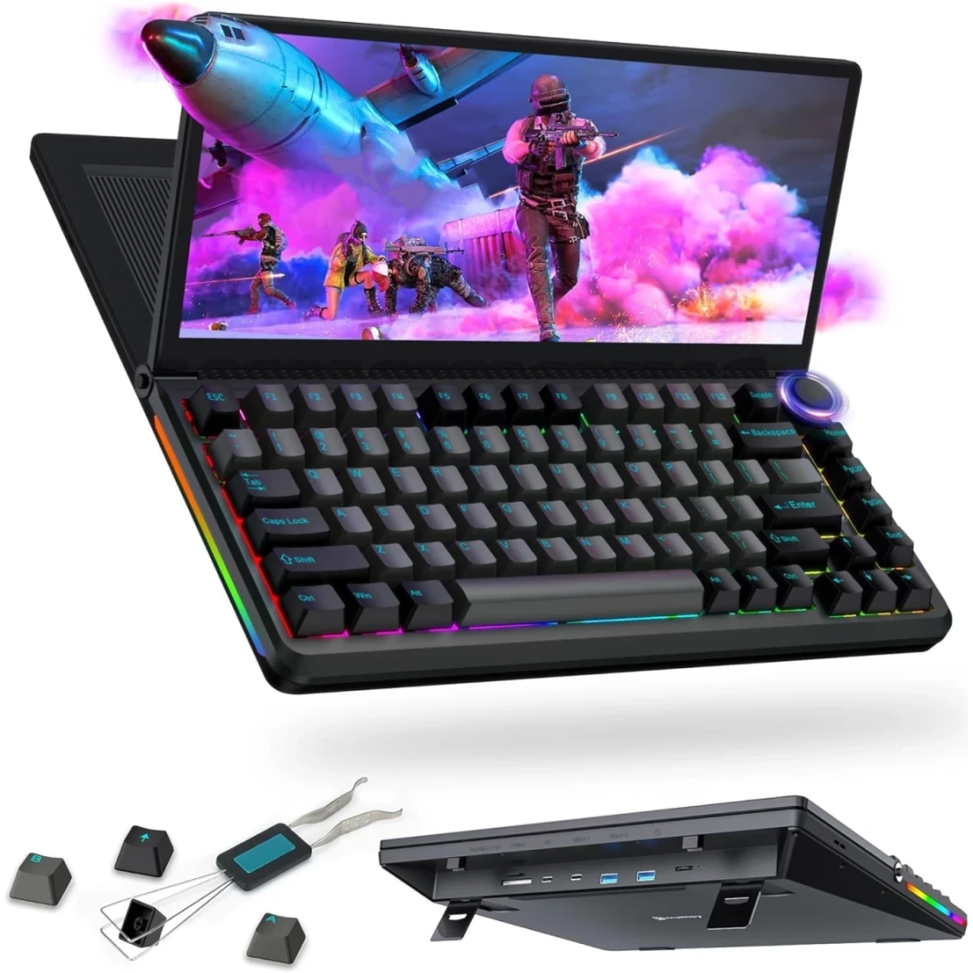 V2COM K3 13 "لوحة مفاتيح ميكانيكية ألعاب اللمسات 13" تقسيم متعدد الوظائف RGB لوحة مفاتيح مضغوطة N-Key لنظام التشغيل Windows Mac ، زاوية شاشة قابلة للطي