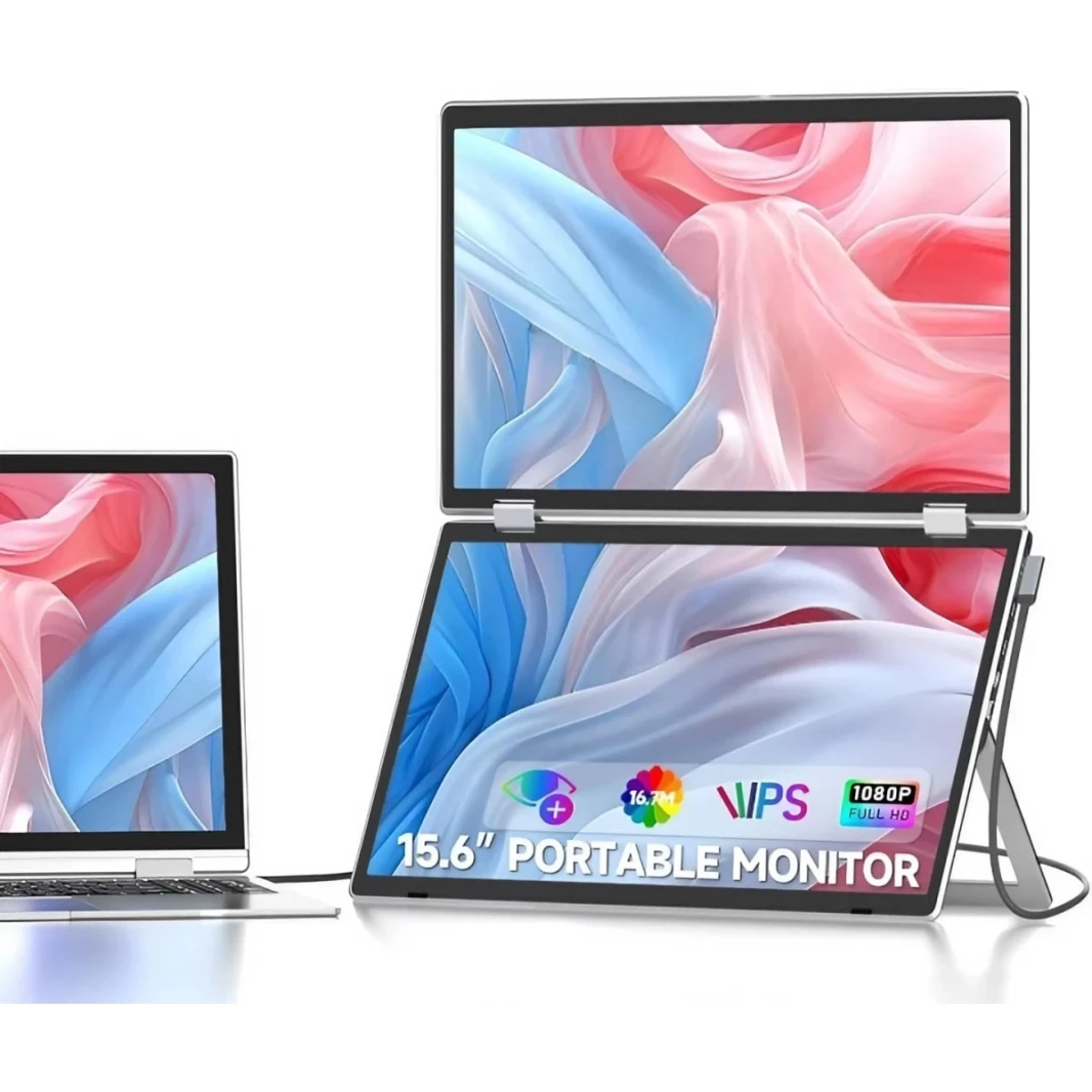 V2COM M2 15.6 "IPS Full HD Triple Screen Screen Extender Monitable Monitor Alluds Compoors لـ Windows & Mac Vesa Mountable/Ergo المدمج في مكبرات الصوت