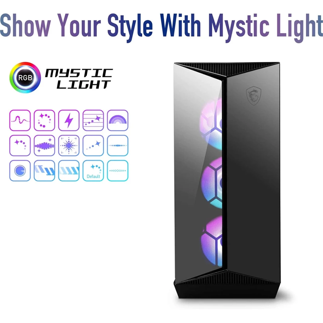 MSI MPG Gungnir 110R Premium Mid -Fower Gaming PC Case 4 X Argb 120mm Fans Support Liquid Support to 360mm Maviator - Black