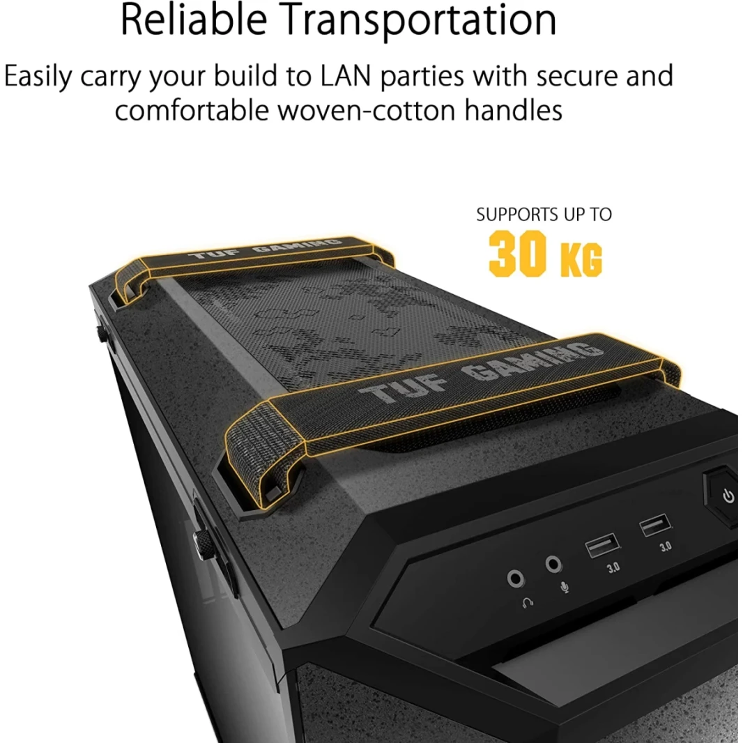 ASUS TUF Gaming GT 501 MID -ARORE CASE لـ Up to EATX Motherboard مع حالات اللوحة الأمامية USB 3.0 مع مقبض - رمادي