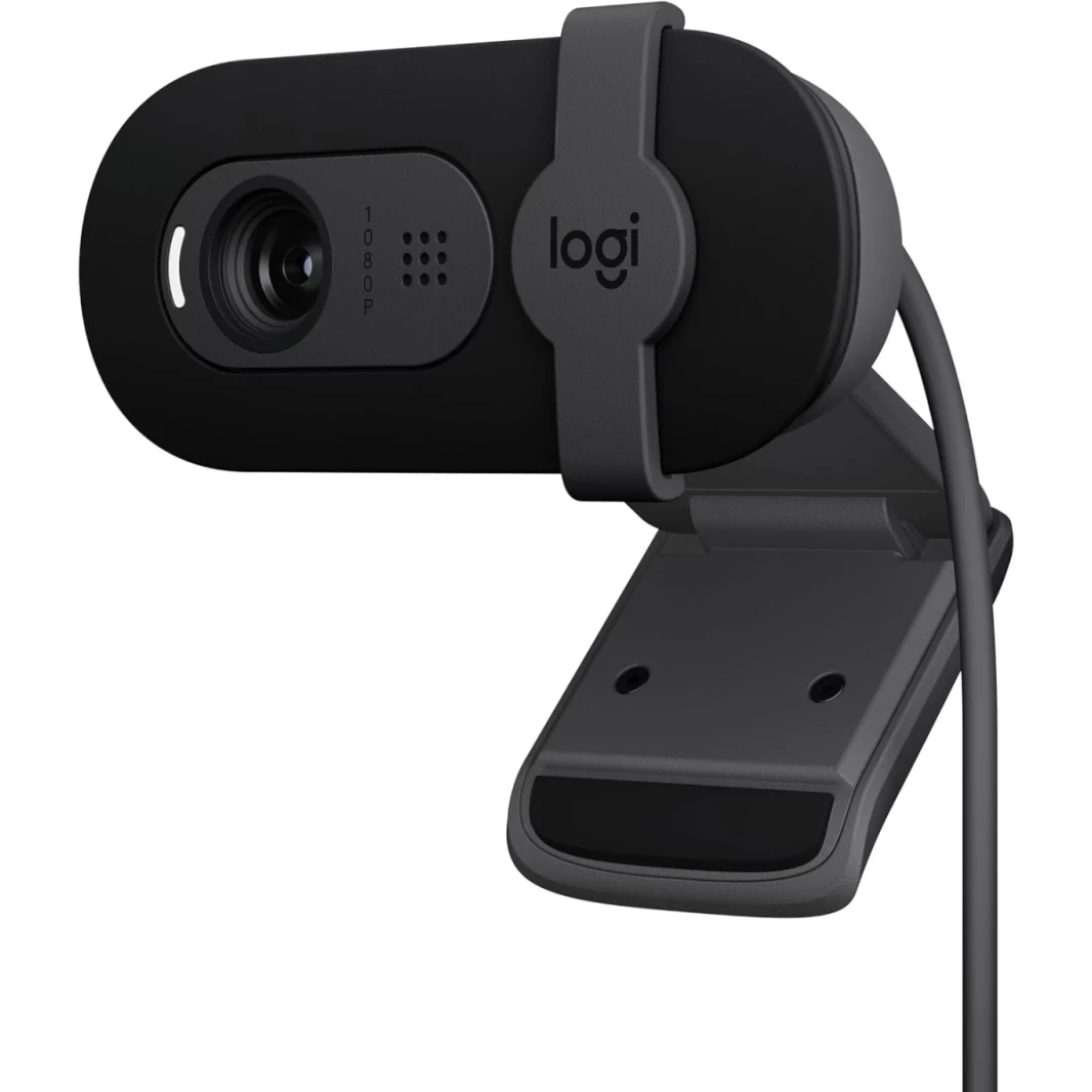 Logitech Brio 100 Full HD 1080p WebCam للاجتماعات والأعمال توازن الضوء الذاتي مع مُصنّع الميكروفون ومصراع الخصوصية USB-A-أسود