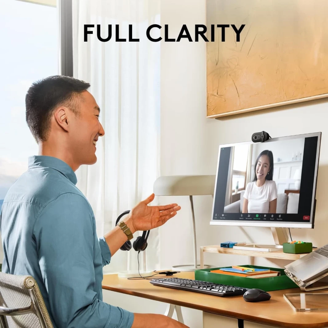 Logitech Brio 100 Full HD 1080p WebCam للاجتماعات والأعمال توازن الضوء الذاتي مع مُصنّع الميكروفون ومصراع الخصوصية USB-A-أسود