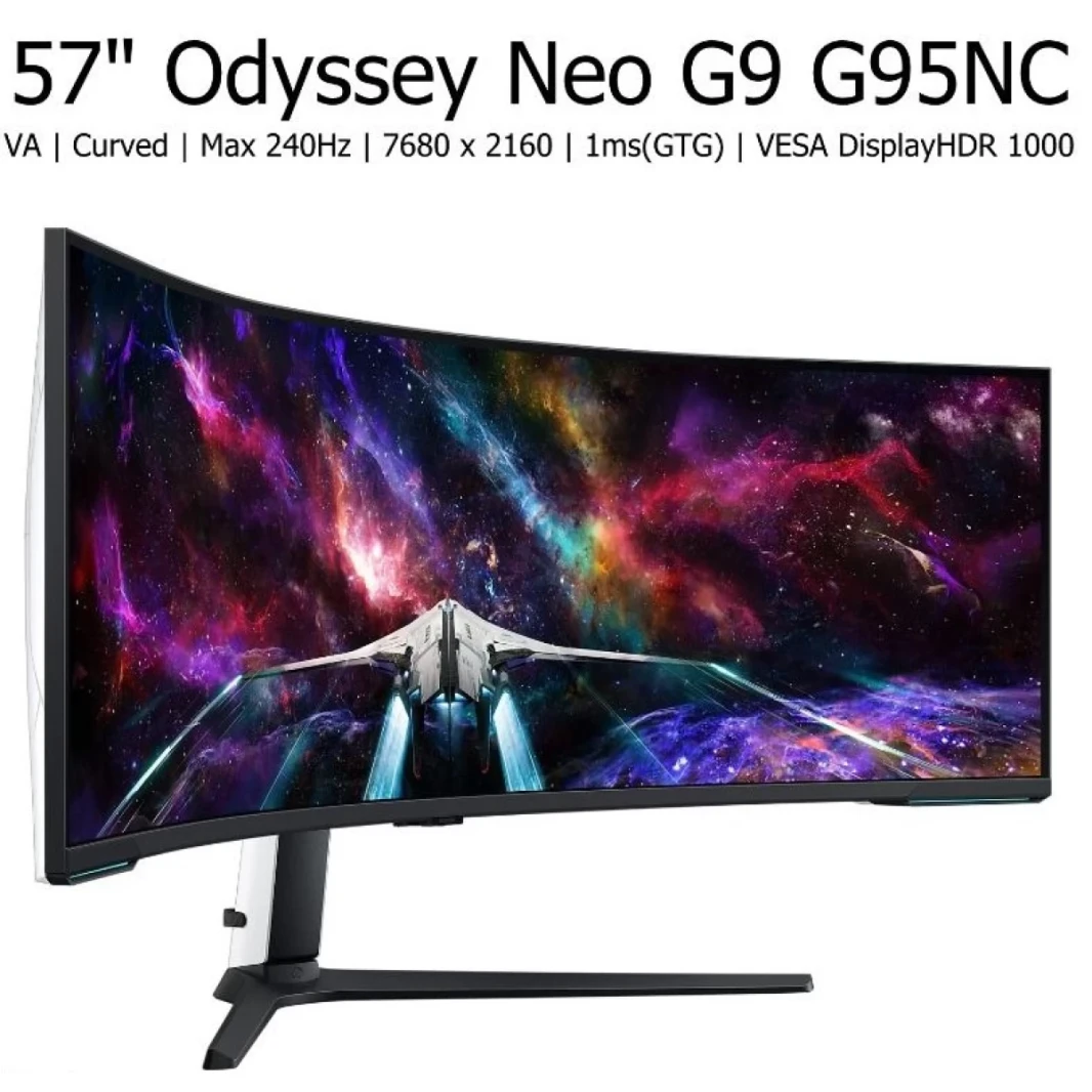 Samsung 57 "Odyssey Neo G9 G95nc Quantum Mini Dual 4K UHD 1000R منحني 240Hz 1MS DisplayHdr 1000 AMD FreeSync Premium Pro مع 2.1 DP & HDMI