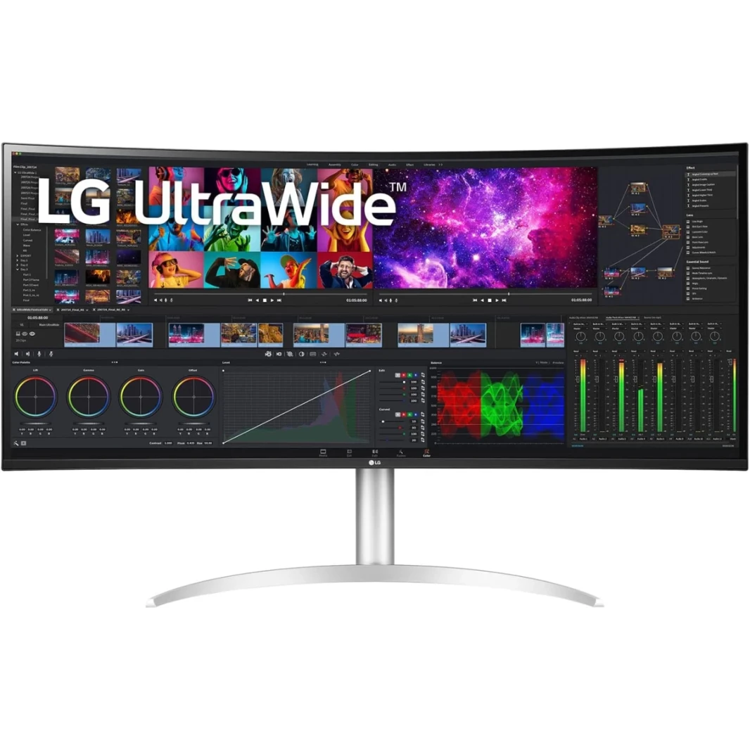 LG 40WP95C-W 40 "Ultrawide Curved Wuhd 5K Nano IPS 75Hz DCI-P3 98 ٪ HDR10 Thunderbolt 4 96W PD التصميم بلا حدود الميل/الطول/دوار.