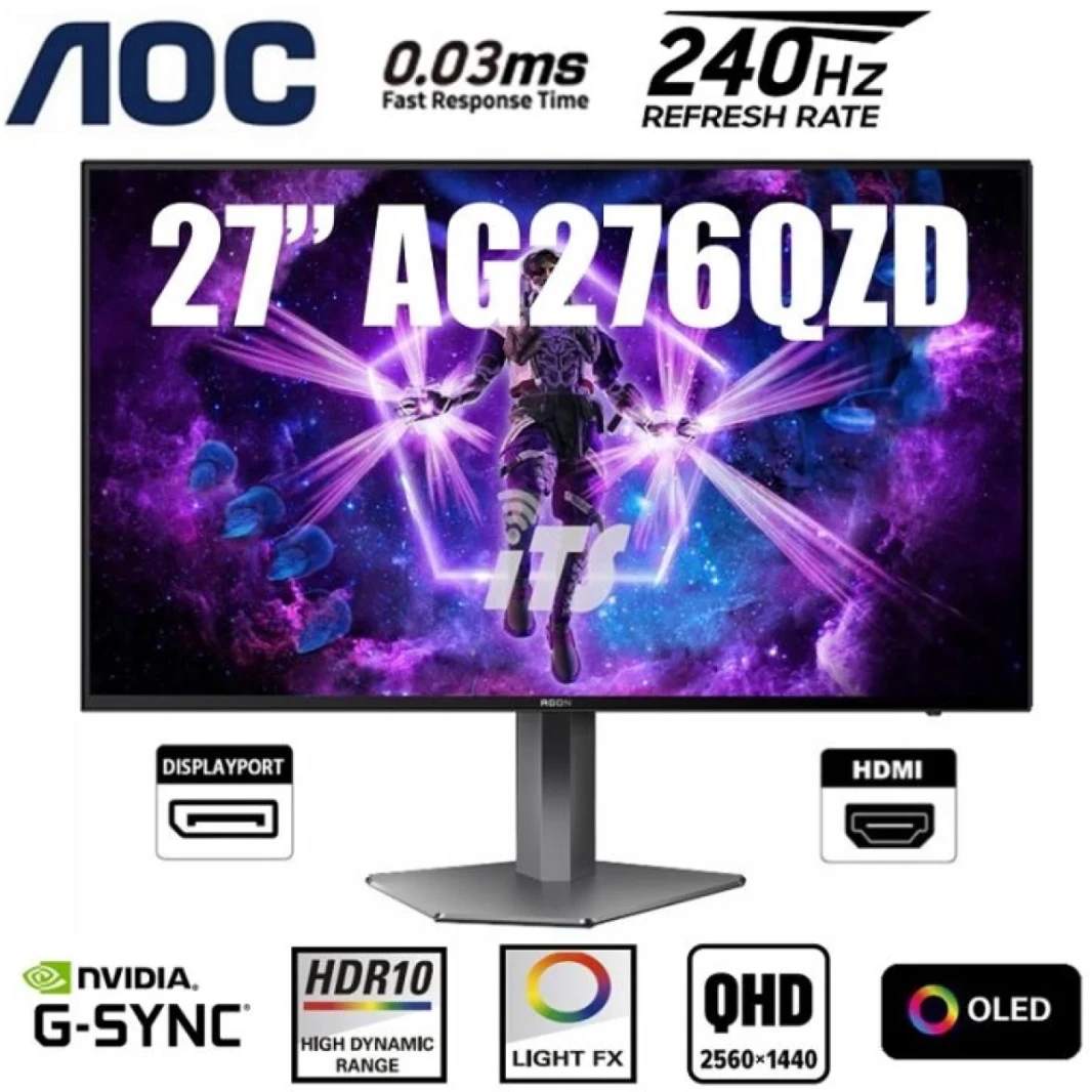 AOC AG276QZD 27 "OLED 2K QHD 240HZ 0.03MS HDR10 SRGB 137 ٪ 1.07BILLION COLL G-SYNC قابلة للتعديل مع ث/ HDMI 2.0