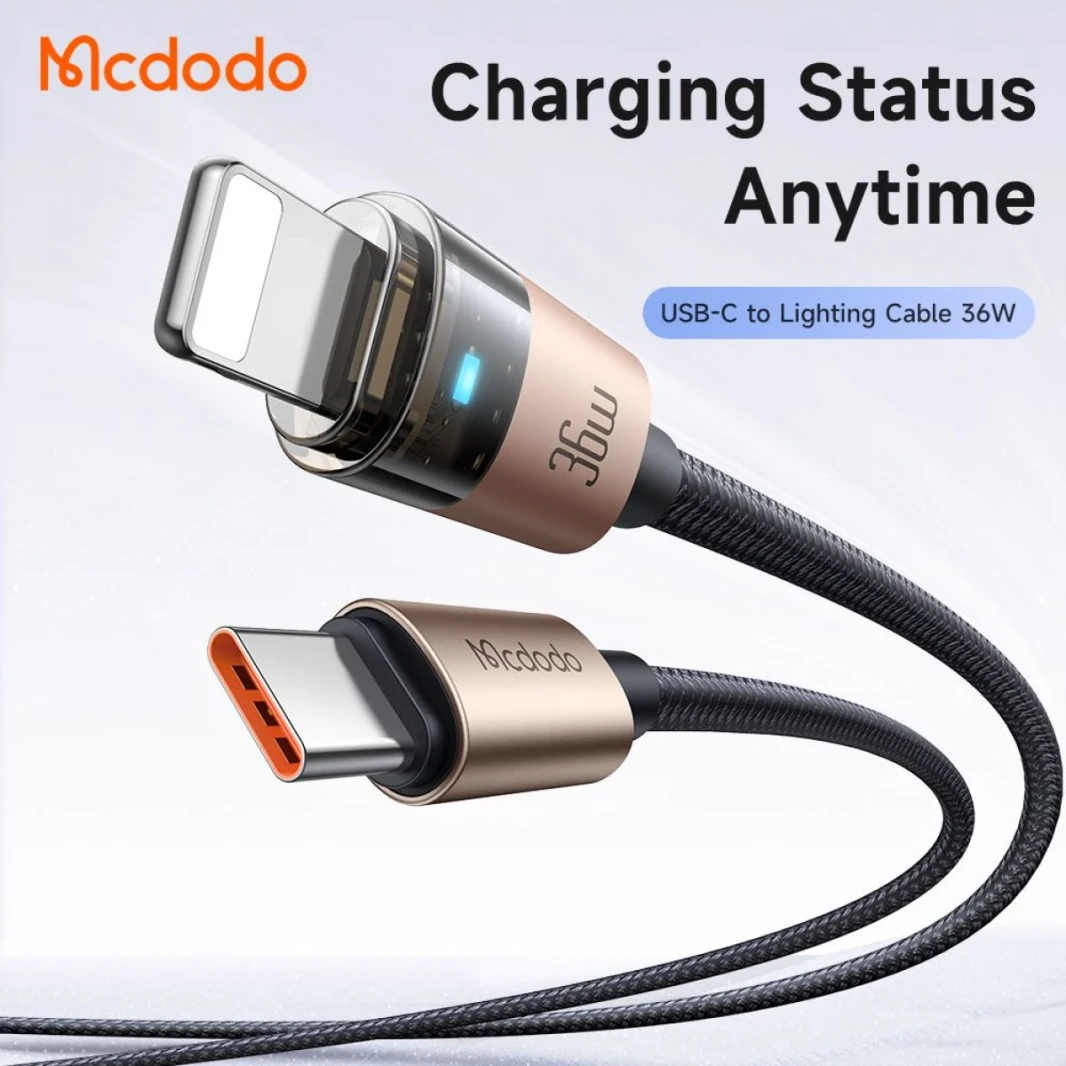 McDodo CA-6941 36W USB-C لبرق كبل شحنة وبيانات فائقة مع ضوء الشحن (1.2 متر)-الذهب