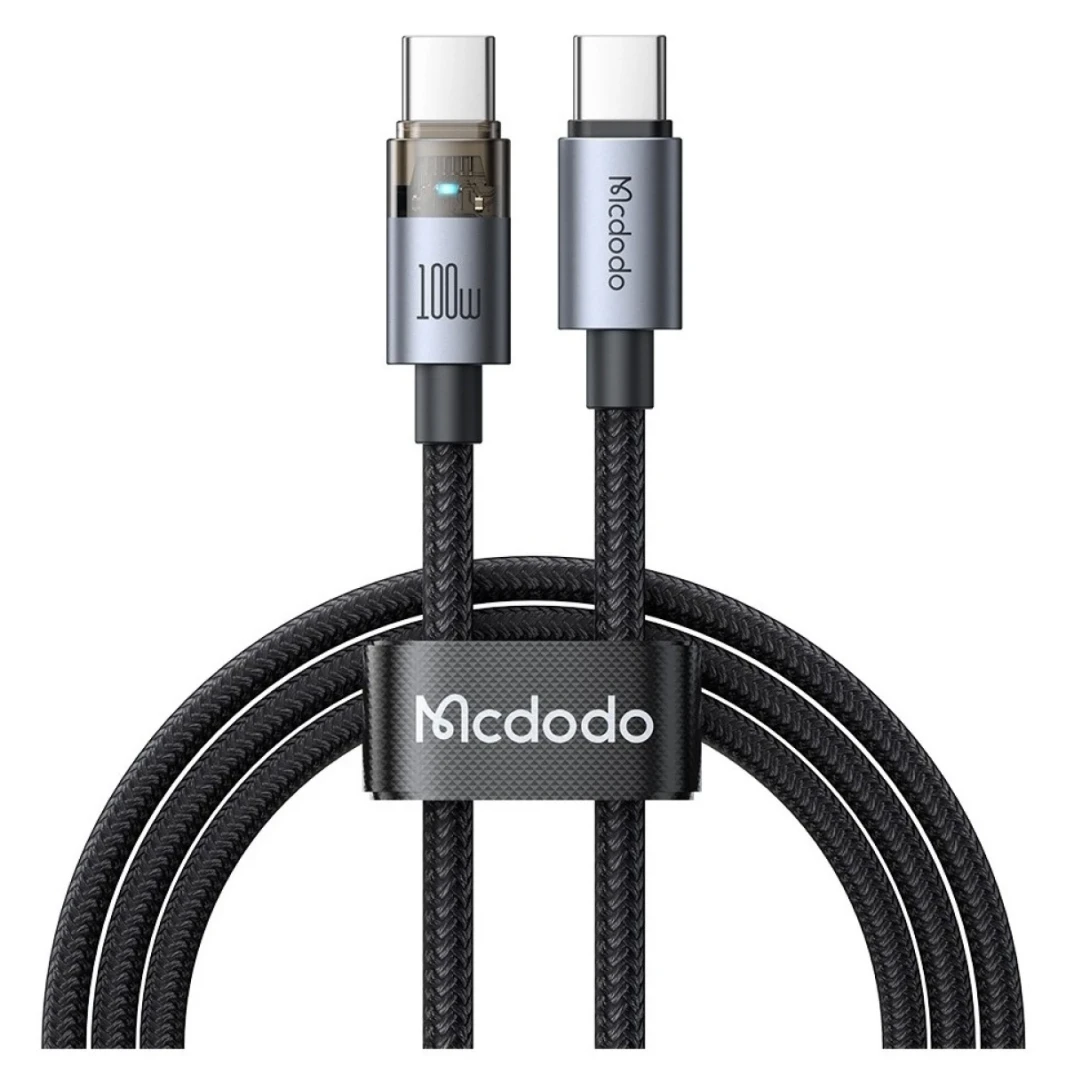 McDodo CA-5580 100W TYPE-C Super-Fast Charge & Data Cable مع ضوء الشحن (1.2 متر)-أسود