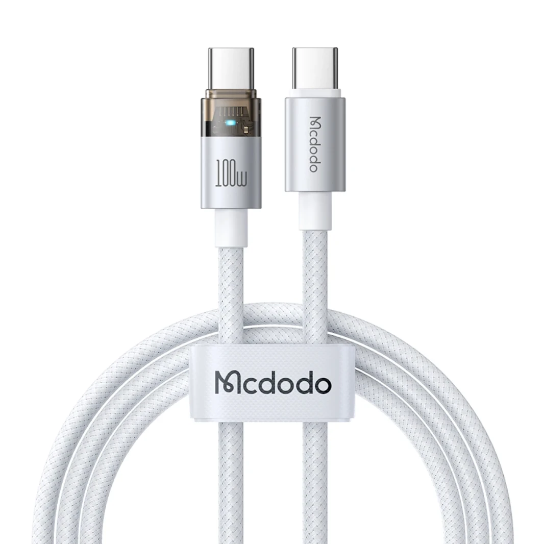 Mcdodo CA-5582 100W Type-C Super-Fast Charge & Data Cable with Charge Light (1.2M) - Silver