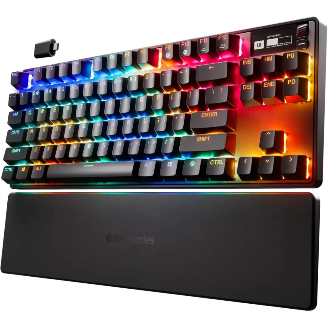 SteelSeries Apex Pro TKL Wireless Mechanical Keyboard (2023), OmniPoint Switches, Adjustable Actuation, With RGB Backlighting, OLED Smart Display, Full Key, USB Type C, English Layout, Black