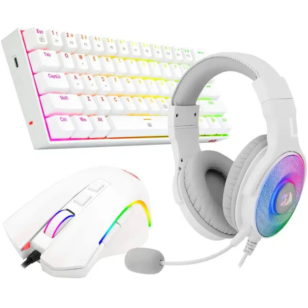 Redragon S129W Gaming 3 in 1 Combo (K630 Red Switches لوحة المفاتيح + H350 Pandora 2 Heatset + M607 Griffin Mouse) - White