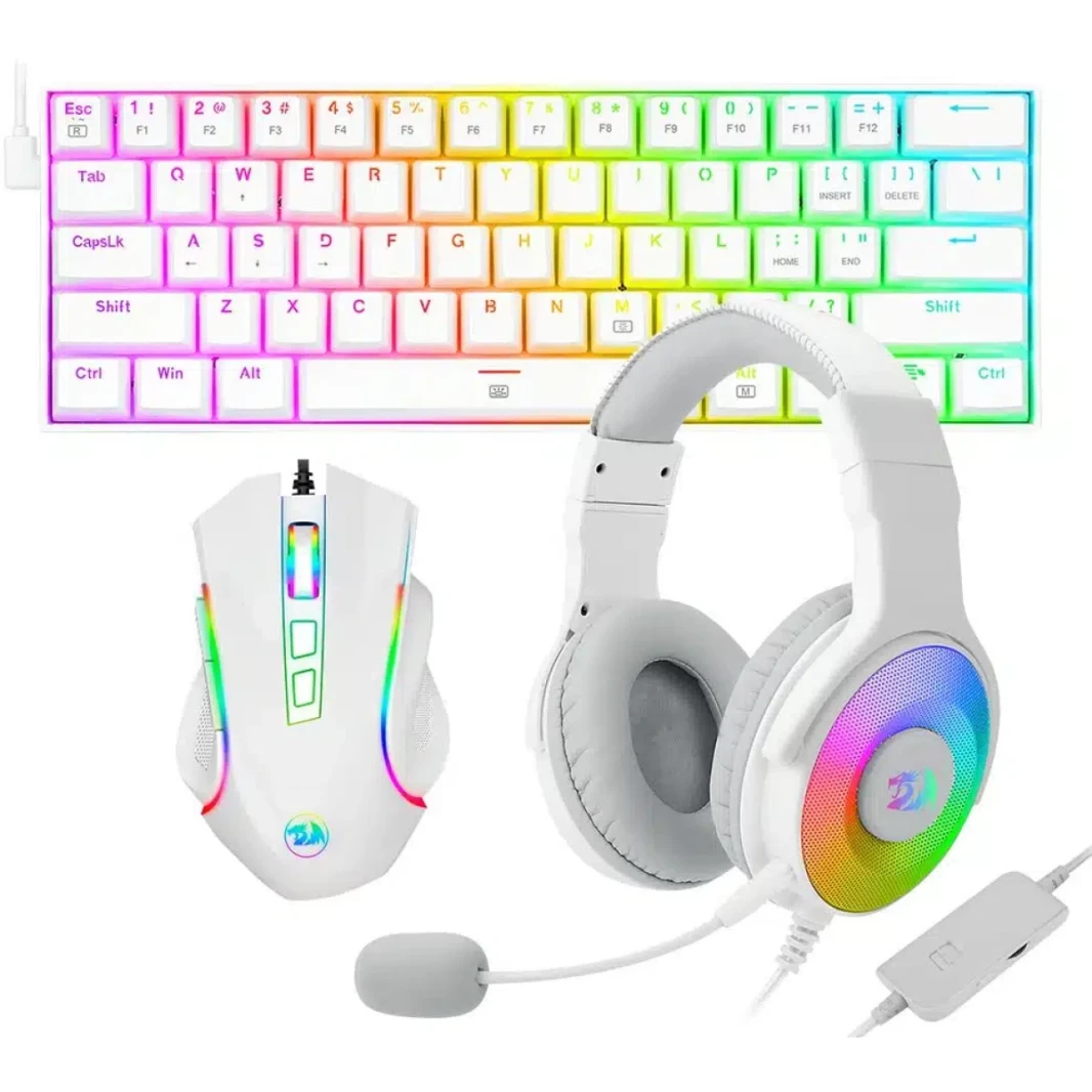 Redragon S129W Gaming 3 in 1 Combo (K630 Red Switches لوحة المفاتيح + H350 Pandora 2 Heatset + M607 Griffin Mouse) - White