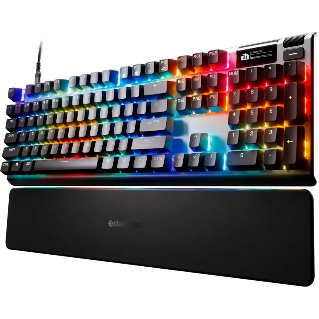 SteelSeries Apex Pro Gen 3 Full Size Mechanical Gaming Keyboard, OmniPoint 3.0 Adjustable HyperMagnetic Switches, Double Shot PBT Keycaps, US English Layout, Wired Connectivity, Black