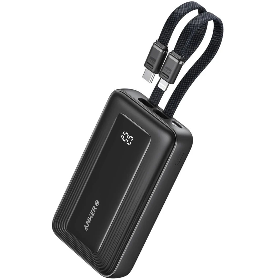 Anker Zolo Power Bank ، شاحن محمول بسرعة 20،000 مللي أمبير في الساعة 30 و 30 واط مع كابلات Lightning معتمدة من USB-C و MFI ، USB-C & A ، حزمة البطارية لسلسلة iPhone 16/15 ، MacBook ، Galaxy-Black