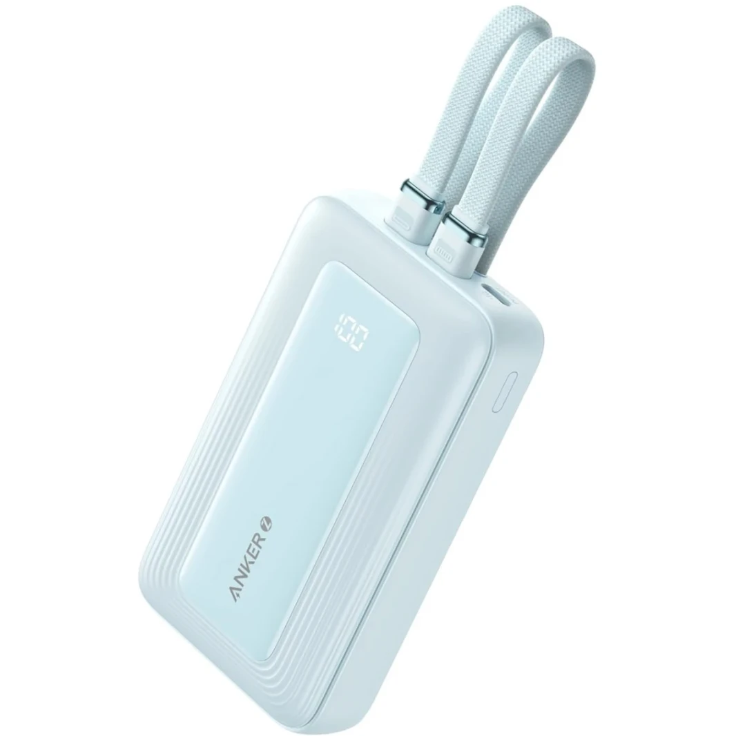 Anker Zolo Power Bank, 10,000mAh 30W Max Fast Portable Charger with Built-in USB-C and MFi Certified Lightning Cables, USB-C&A, Battery Pack for iPhone 16/15 Series, MacBook, Galaxy - Blue