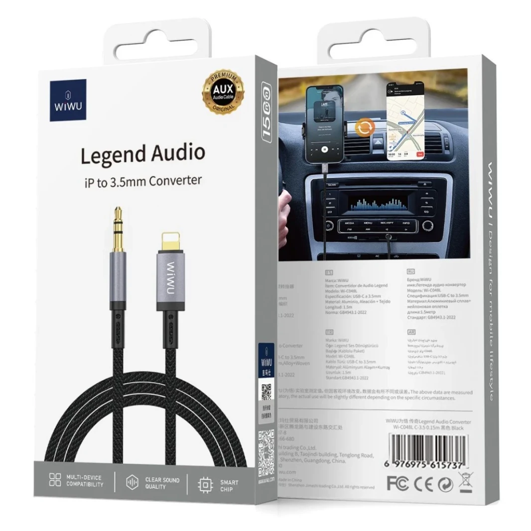 Wiwu Wi -C048L Legend Audio Series Lightning Lightning إلى 3.5 مم Aux 1.5m - أسود