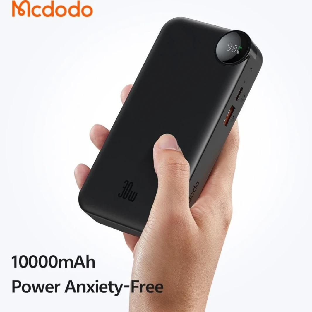 Mcdodo MC-3870 30W Built-In Retractable Cable Digital Display 10000mAh Power Bank - Black