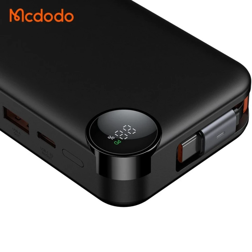 Mcdodo MC-3870 30W Built-In Retractable Cable Digital Display 10000mAh Power Bank - Black