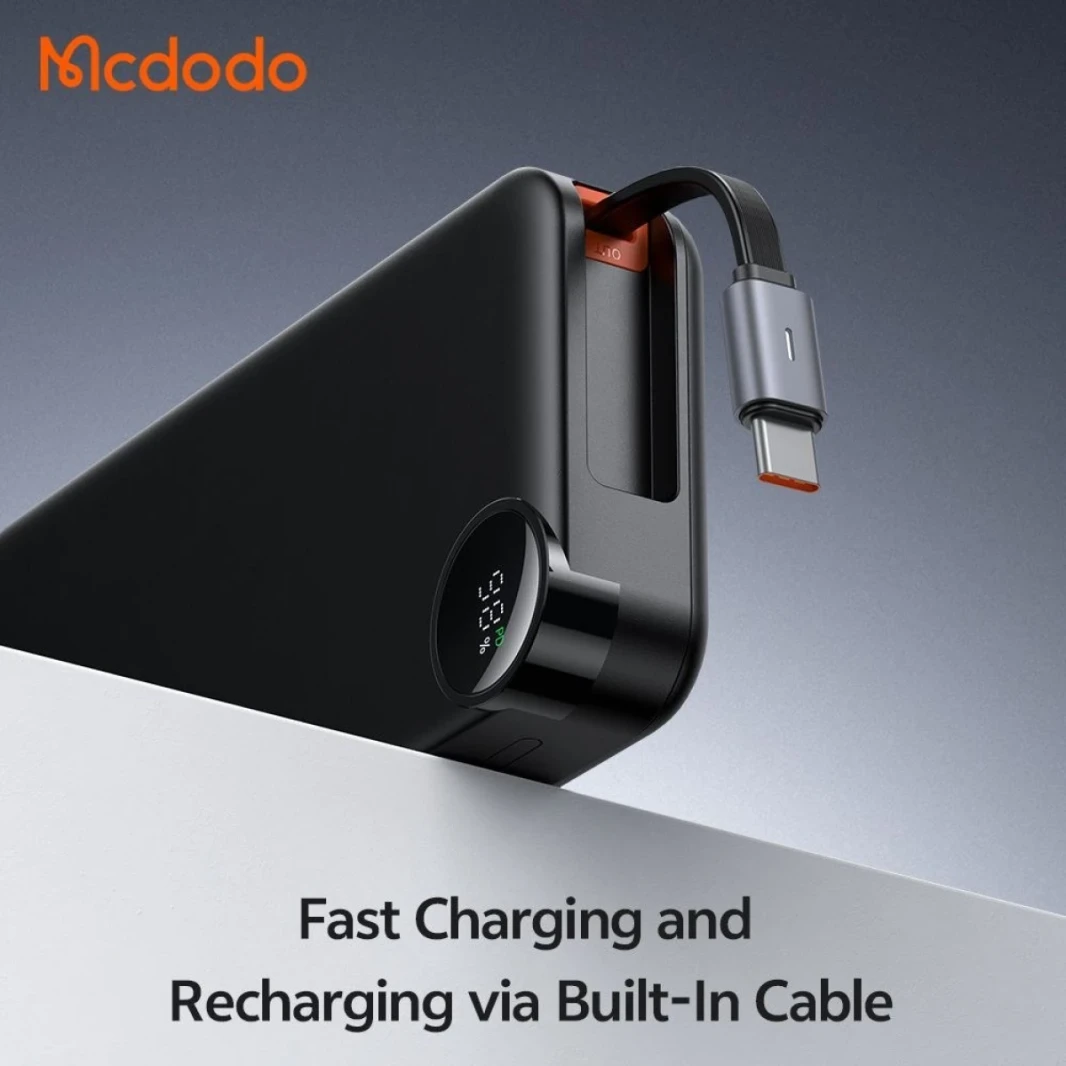 Mcdodo MC-3870 30W Built-In Retractable Cable Digital Display 10000mAh Power Bank - Black