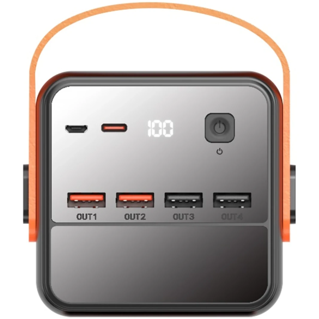 Prove Powerbox 65W 60000MAH BANTABLE POWERAL BANK ، TYPE-C + 4 USB-A ، Micro USB ، مع مصباح يدوي-أسود