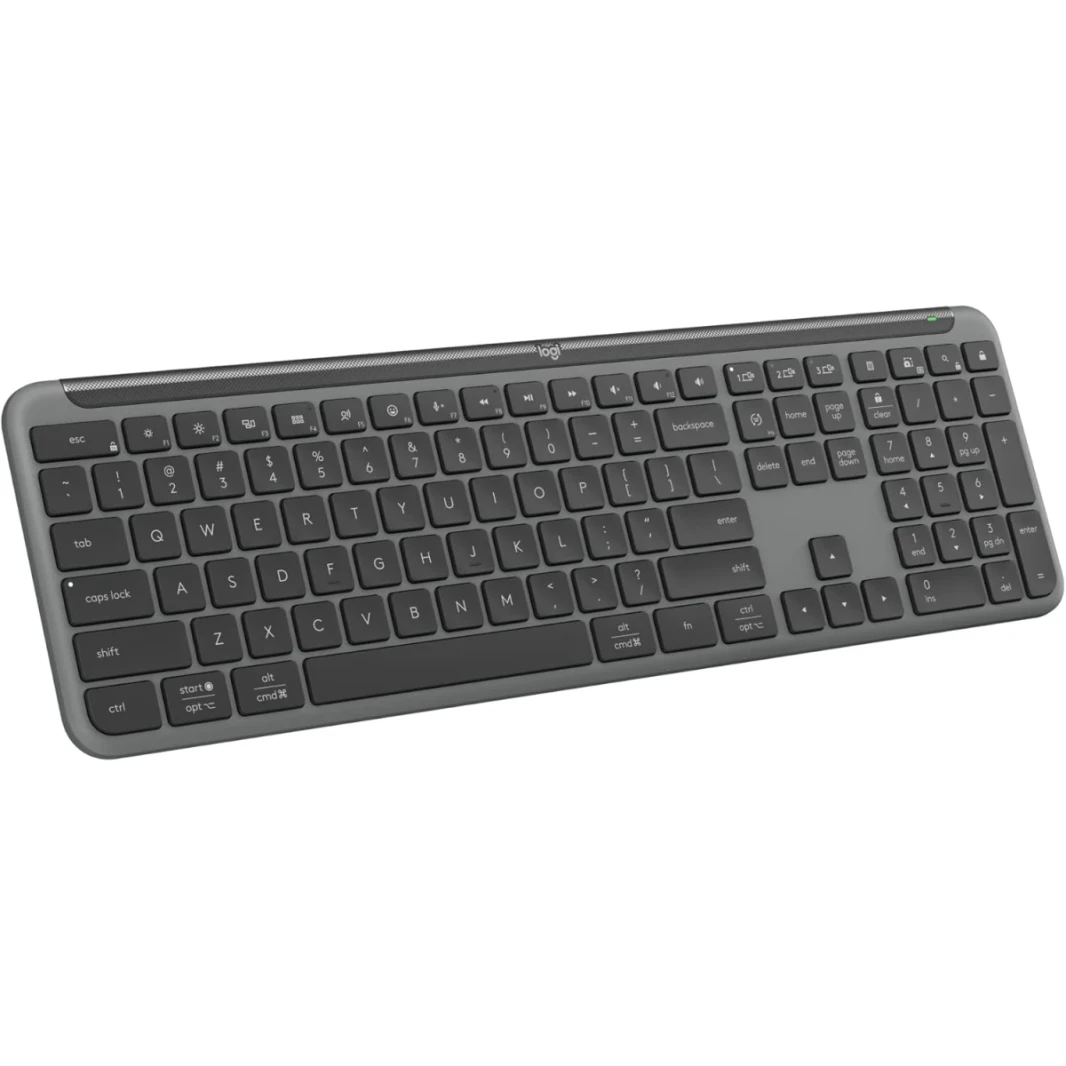 Logitech K950 Signature Slim Full-Size Wireless Beyboard ، مفاتيح التبديل السهلة ، أرجل الميل ، Bluetooth Low Energy + Logi Bolt Connectivity 10M Range Range arivic & English Layout ، Black