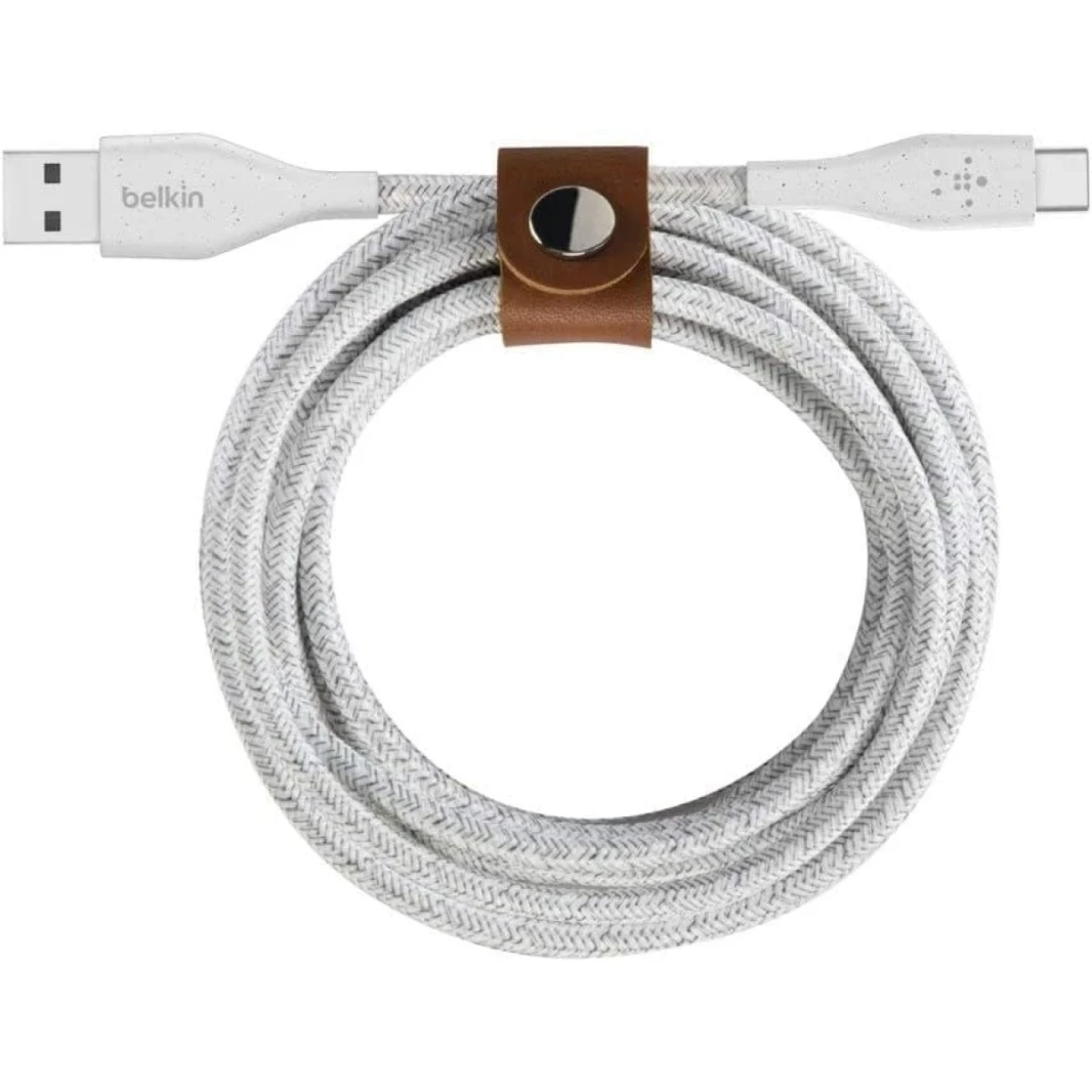 Belkin Duratek Plus USB Type-C إلى كابل شحن USB-A مع حزام 1.2 متر (أبيض)
