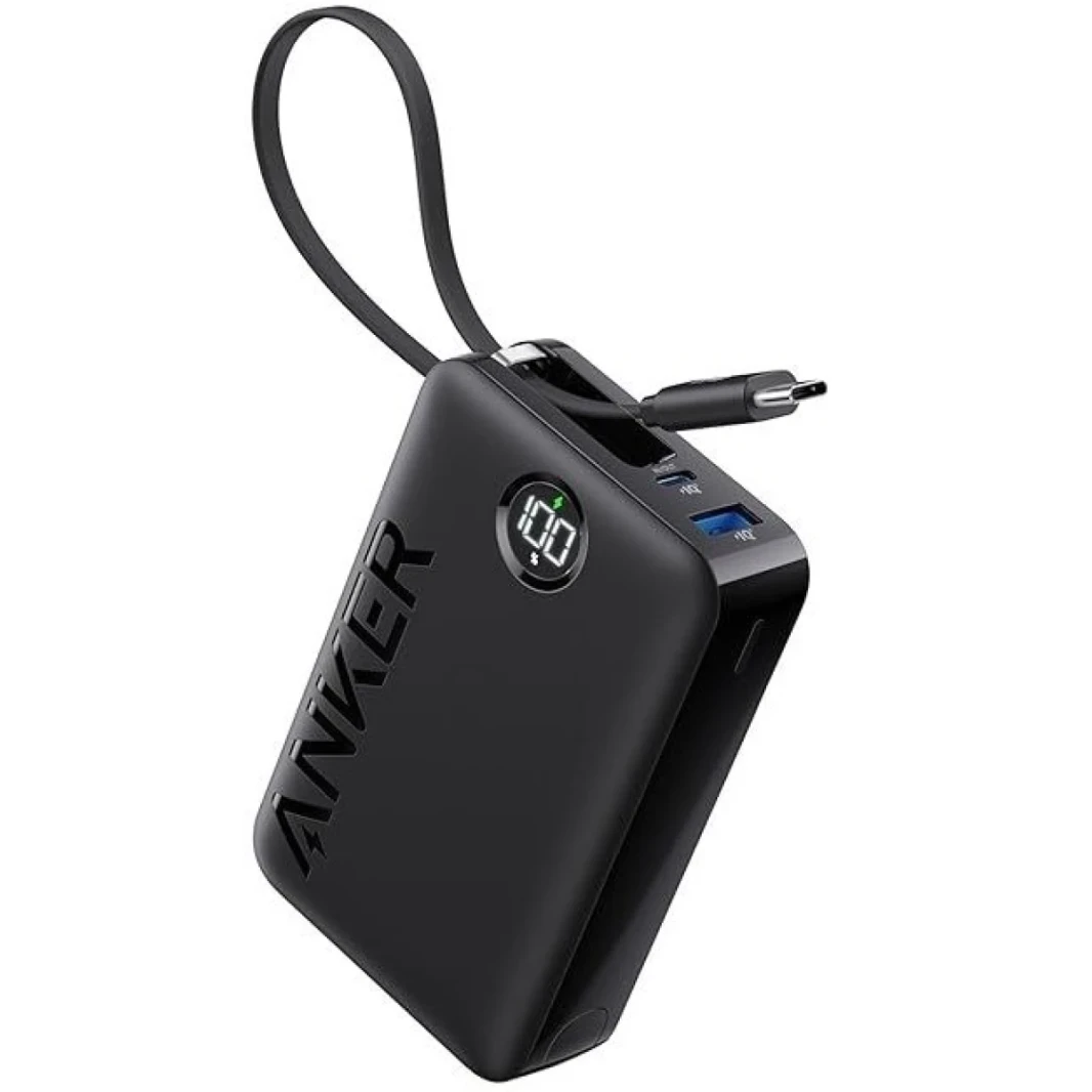حزمة بطارية Anker Power Bank ، 20000 مللي أمبير في الساعة 22.5 واط شاحن محمول عالي الشحن مع كابل USB C المدمج ، 1 USB-C ، 1 USB-A ، لـ iPhone 15/15 Plus/15 Pro/15 Pro Max ، MacBook ، Galaxy-Black